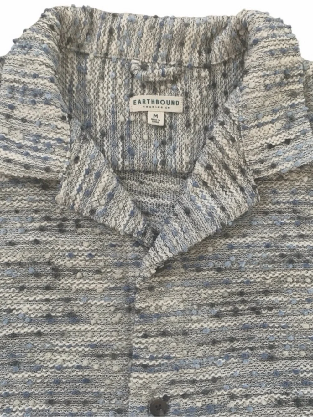 Earthbound Trading Co Textured Camp Shirt Blue Cream Boho Coastal Resort Medium - Picture 3 of 4